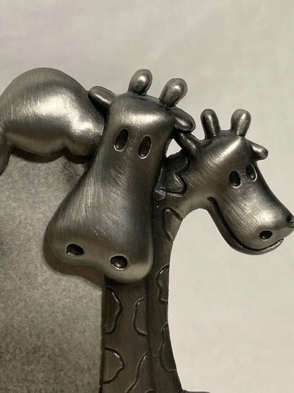Vintage Noah’s Ark Pewter Tone Baby Picture Frame | Nursery Décor | Animals | 4”